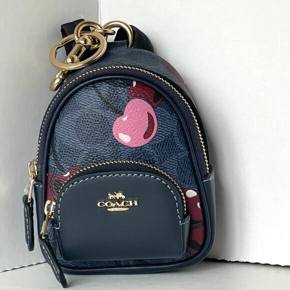 Coach Mini Court Cherry Backpack Bag Charm CZ086 Keychain Signature Canvas Blue - Picture 11 of 11